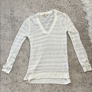 MICHAEL by Michael Kors White Knit V-Neck Sweater (longer length)